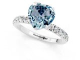 White gold Heart Cut Aquamarine Solitaire Ring with Pavé Accents and Four-Prong Setting_1