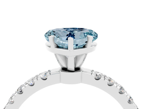 White gold Heart Cut Aquamarine Solitaire Ring with Pavé Accents and Four-Prong Setting_4