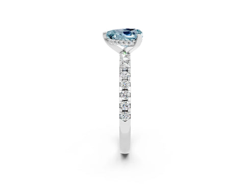 White gold Heart Cut Aquamarine Solitaire Ring with Pavé Band and Four-Prong Setting_2