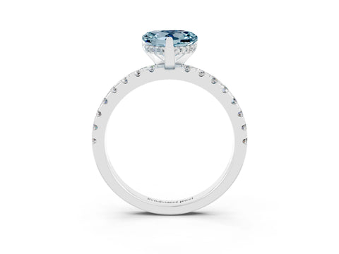 White gold Heart Cut Aquamarine Solitaire Ring with Pavé Band and Four-Prong Setting_3