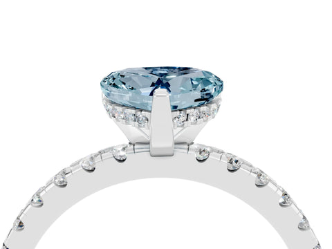 White gold Heart Cut Aquamarine Solitaire Ring with Pavé Band and Four-Prong Setting_4