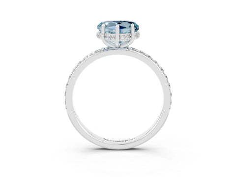 White gold Heart Cut Aquamarine Solitaire Ring with Pavé Band and Hidden Halo_15