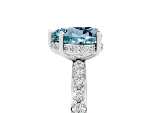 White gold Heart Cut Aquamarine Solitaire Ring with Pavé Band and Hidden Halo_17