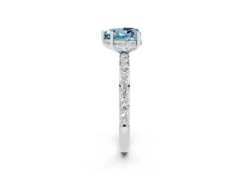 White gold Heart Cut Aquamarine Solitaire Ring with Pavé Band and Hidden Halo_26