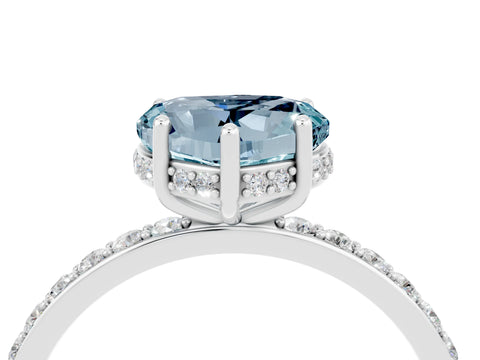 White gold Heart Cut Aquamarine Solitaire Ring with Pavé Band and Hidden Halo_28