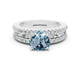 White gold Heart Cut Aquamarine Solitaire Ring with Pavé and Channel Set Band