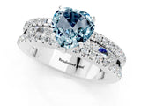 White gold Heart Cut Aquamarine Solitaire Ring with Pavé and Channel Set Band_1