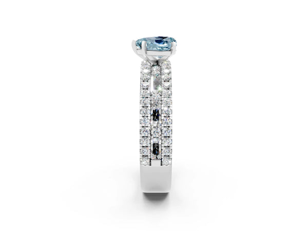 White gold Heart Cut Aquamarine Solitaire Ring with Pavé and Channel Set Band