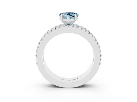 White gold Heart Cut Aquamarine Solitaire Ring with Pavé and Channel Set Band_3