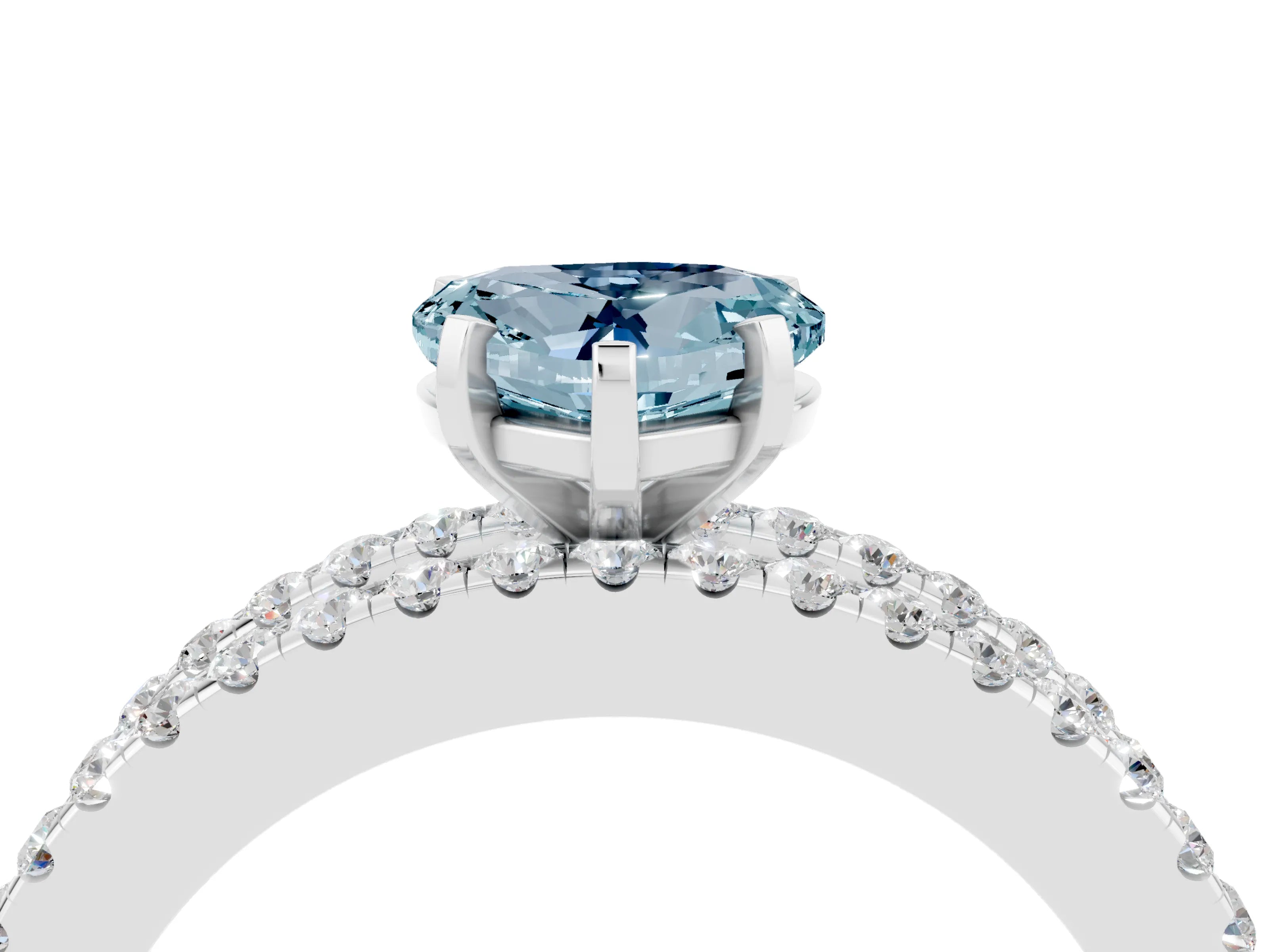 White gold Heart Cut Aquamarine Solitaire Ring with Pavé and Channel Set Band_4