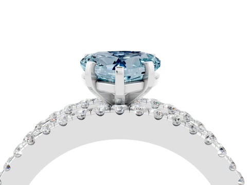 White gold Heart Cut Aquamarine Solitaire Ring with Pavé and Channel Set Band_4