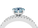 White gold Heart Cut Aquamarine Solitaire Ring with Pavé and Channel Set Band_4