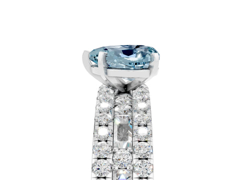 White gold Heart Cut Aquamarine Solitaire Ring with Pavé and Channel Set Band_5