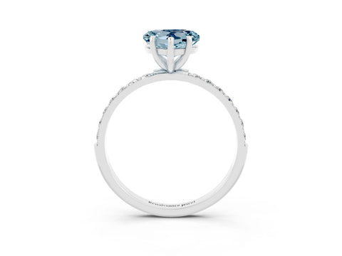 White gold Heart Cut Aquamarine Solitaire Ring with Pave Band and Four Prong Setting_27