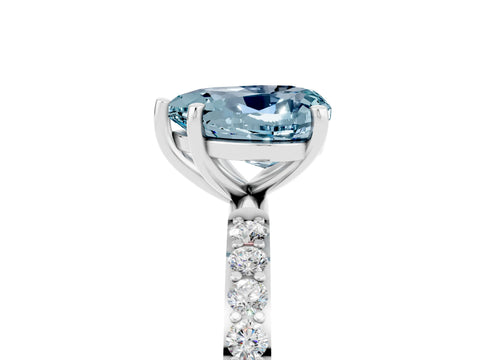 White gold Heart Cut Aquamarine Solitaire Ring with Pave Band and Four Prong Setting_29
