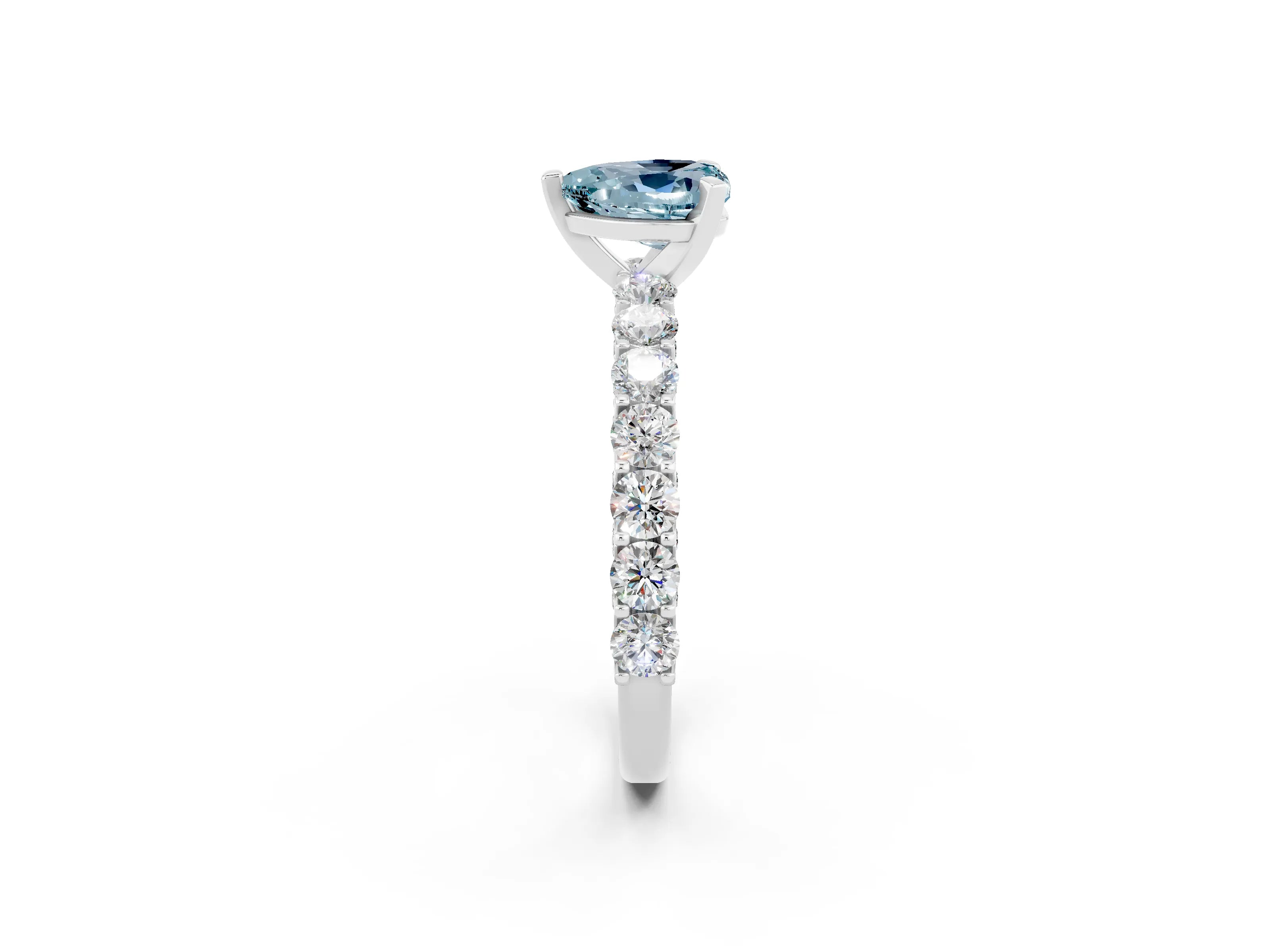 White gold Heart Cut Aquamarine Solitaire Ring with Shared Prong Pavé Band and Four-Prong Setting_14