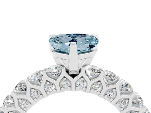 White gold Heart Cut Aquamarine Solitaire Ring with Shared Prong Pavé Band and Four-Prong Setting_16