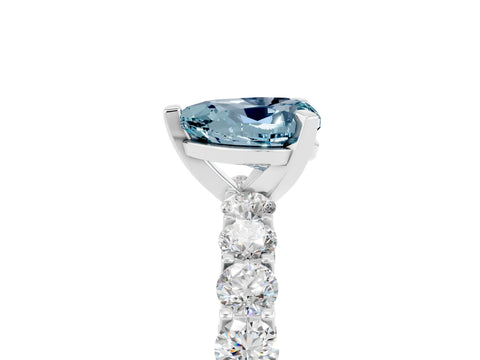 White gold Heart Cut Aquamarine Solitaire Ring with Shared Prong Pavé Band and Four-Prong Setting_17