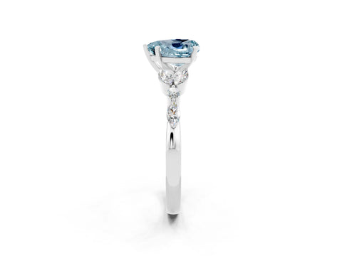 White gold Heart Cut Aquamarine Solitaire Ring with Side Stones and Four-Prong Setting_32