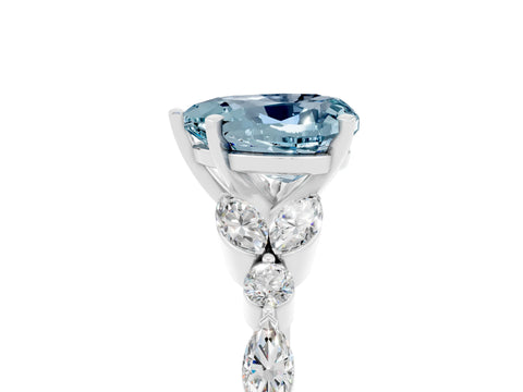 White gold Heart Cut Aquamarine Solitaire Ring with Side Stones and Four-Prong Setting_35