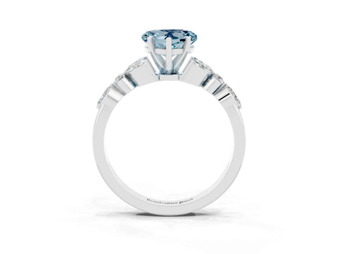 White gold Heart Cut Aquamarine Solitaire Ring with Side Stones and Four-Prong Setting_35