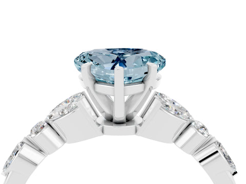 White gold Heart Cut Aquamarine Solitaire Ring with Side Stones and Four-Prong Setting_46