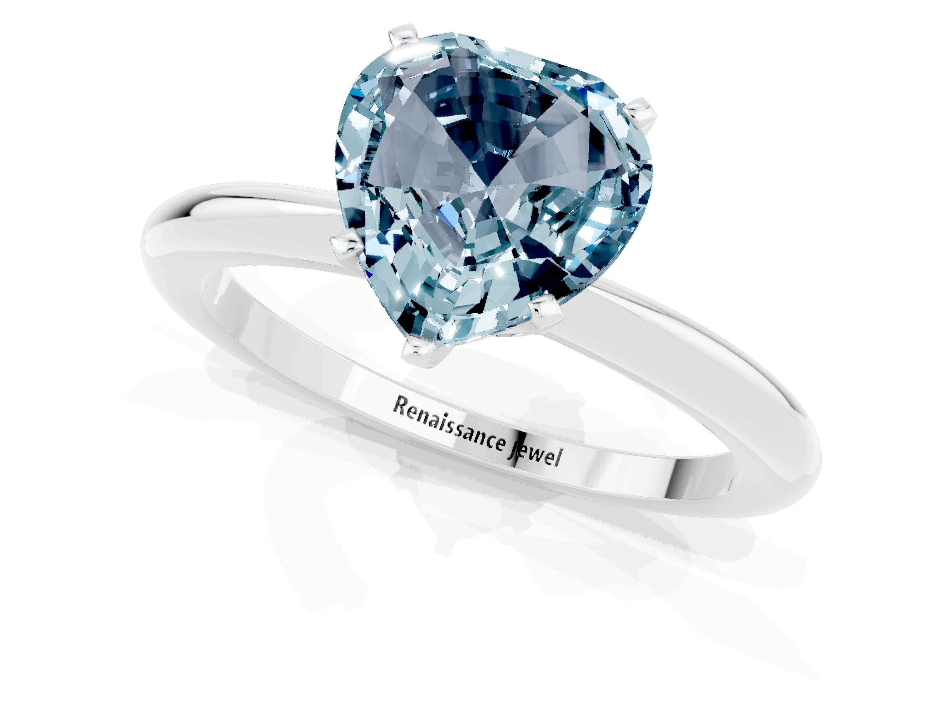 White gold Heart Cut Aquamarine Solitaire Ring with Six-Prong Setting and Classic Band_1
