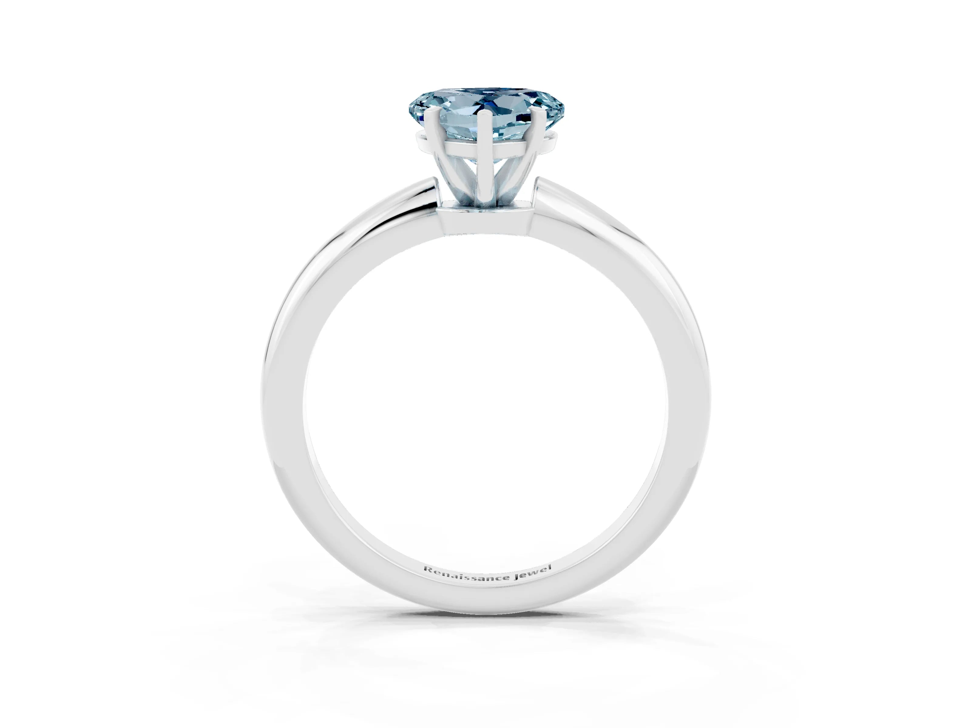 White gold Heart Cut Aquamarine Solitaire Ring with Six-Prong Setting and Classic Band_3