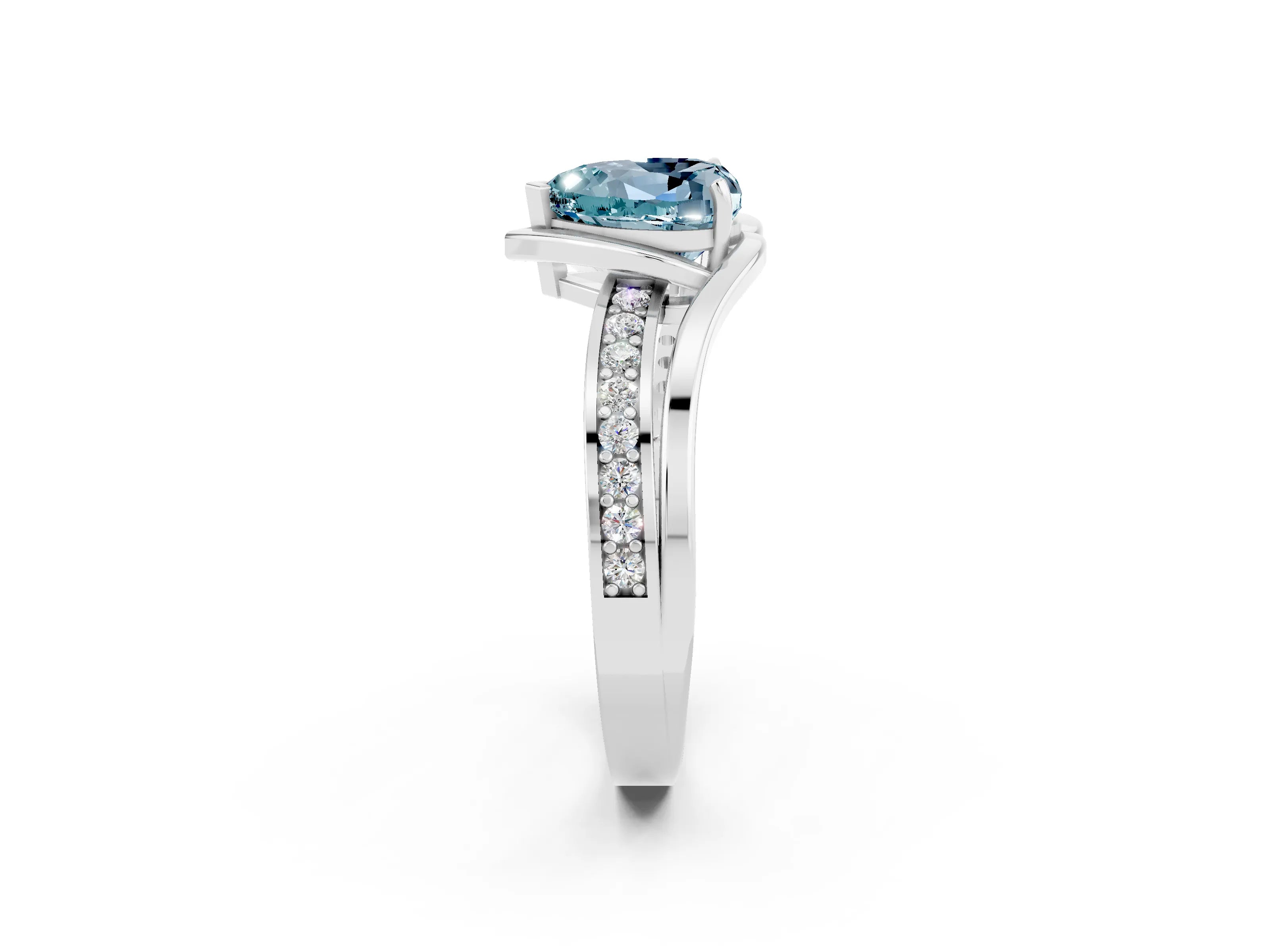 White gold Heart Cut Aquamarine Solitaire Ring with Split Shank and Prong Setting_2