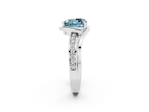 White gold Heart Cut Aquamarine Solitaire Ring with Split Shank and Prong Setting_2
