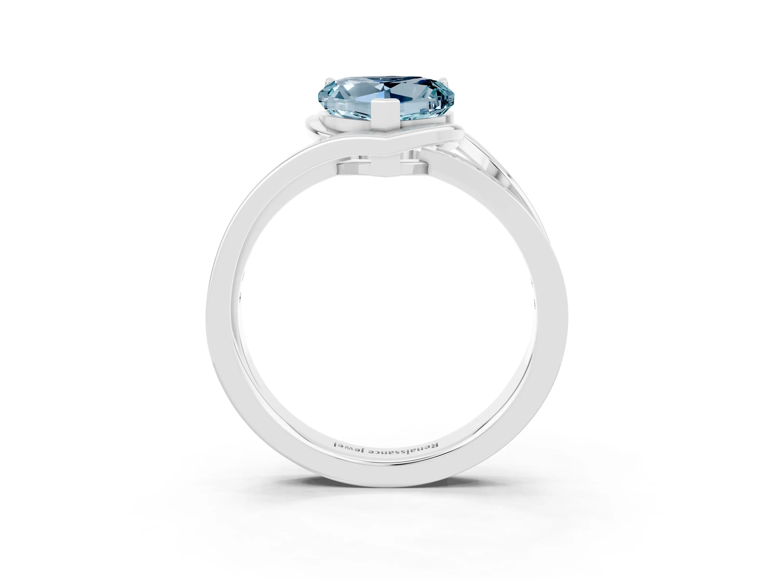 White gold Heart Cut Aquamarine Solitaire Ring with Split Shank and Prong Setting_3