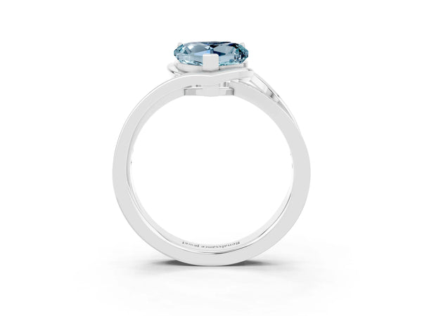 White gold Heart Cut Aquamarine Solitaire Ring with Split Shank and Prong Setting