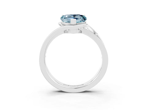 White gold Heart Cut Aquamarine Solitaire Ring with Split Shank and Prong Setting_3