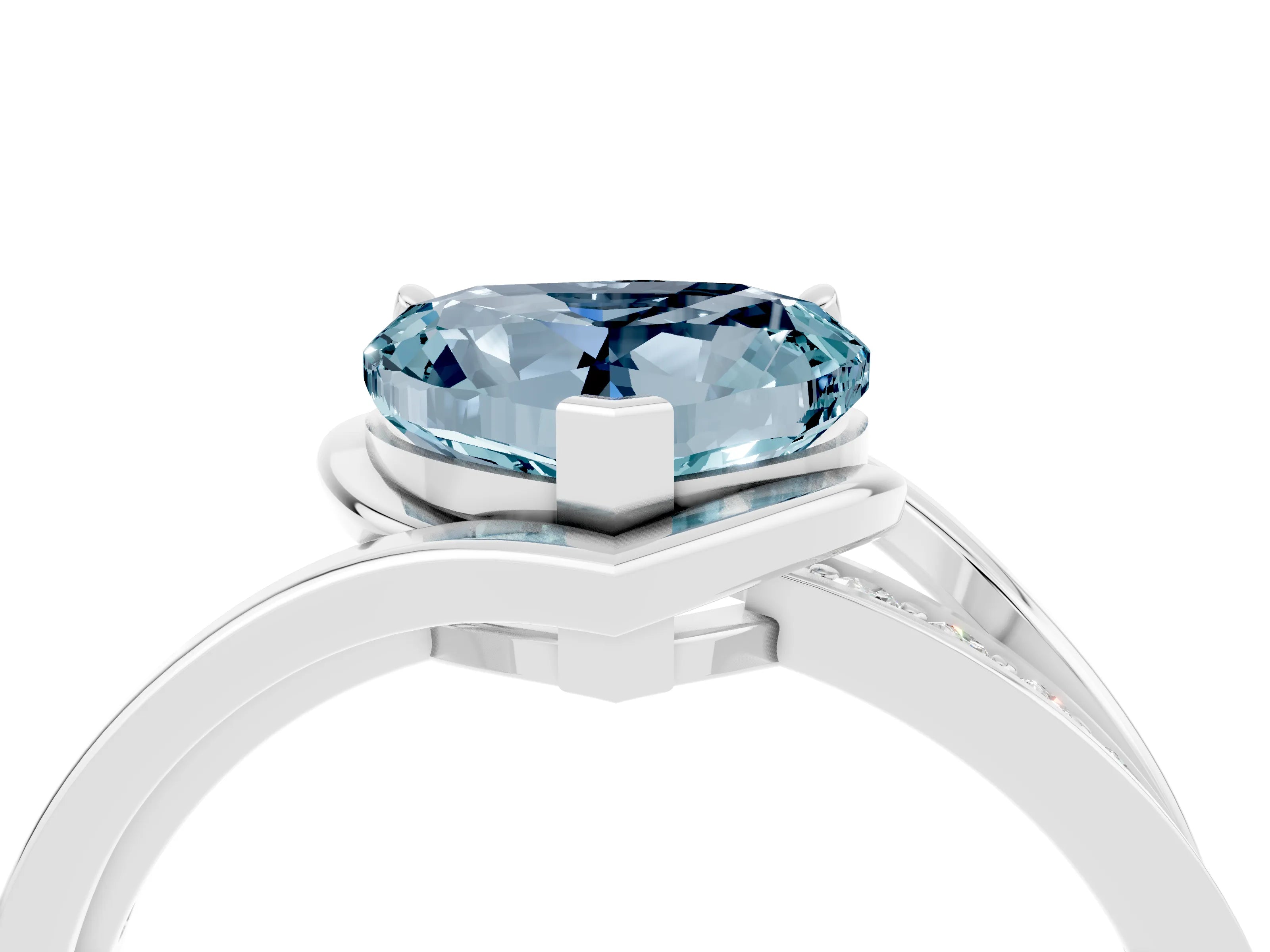 White gold Heart Cut Aquamarine Solitaire Ring with Split Shank and Prong Setting_4