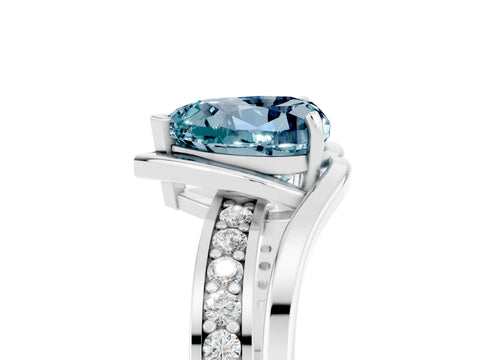 White gold Heart Cut Aquamarine Solitaire Ring with Split Shank and Prong Setting_5