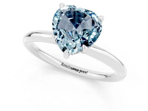 White gold Heart Cut Aquamarine Solitaire Ring with Thin Band and Four-Prong Setting_1