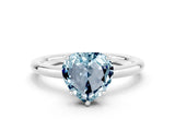 White gold Heart Cut Aquamarine Solitaire Ring with Thin Band and Four-Prong Setting