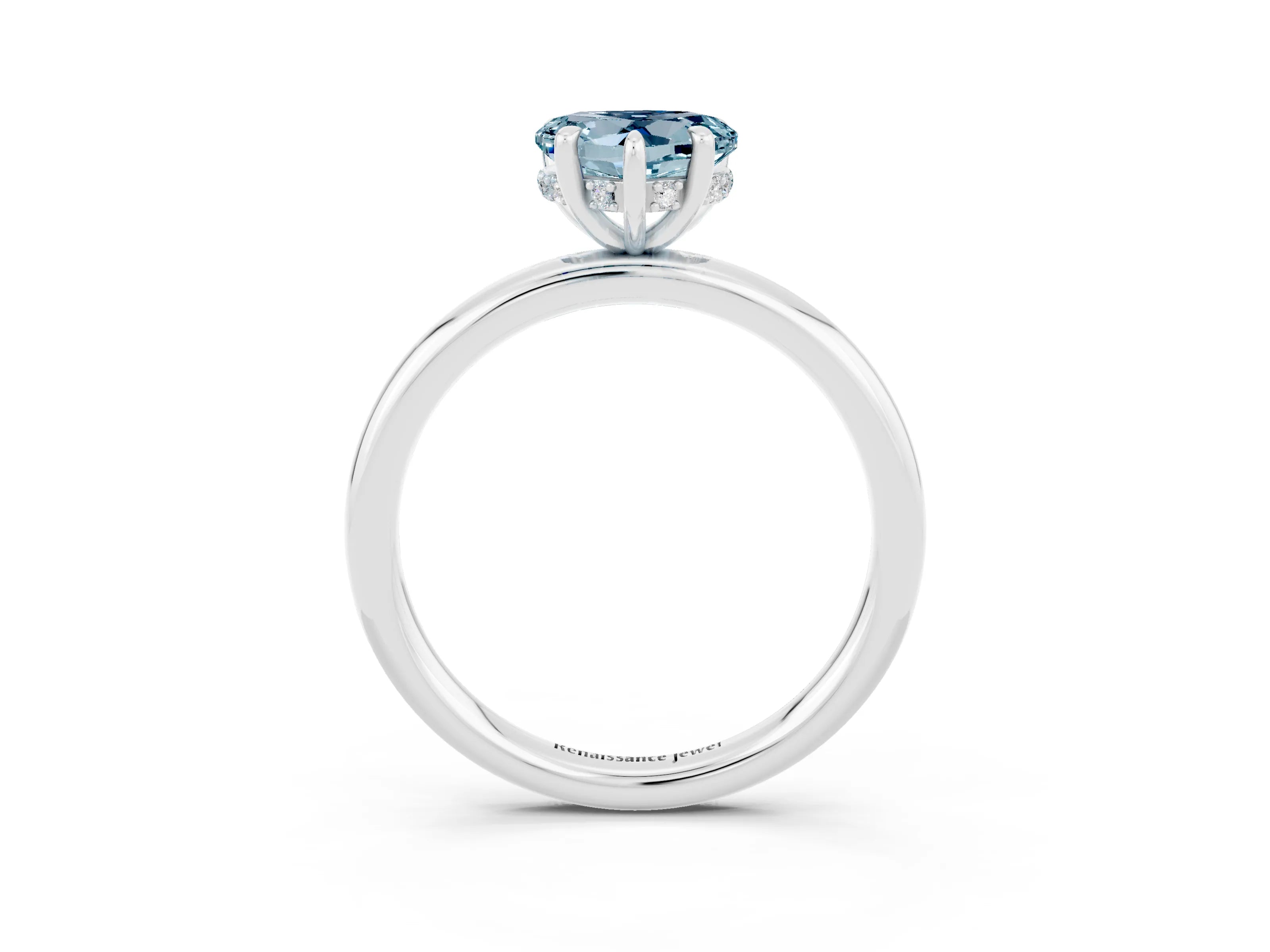 White gold Heart Cut Aquamarine Solitaire Ring with Thin Band and Four-Prong Setting_3