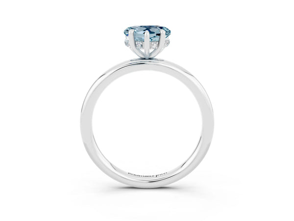 Silver Heart Cut Aquamarine Solitaire Ring with Thin Band and Four-Prong Setting