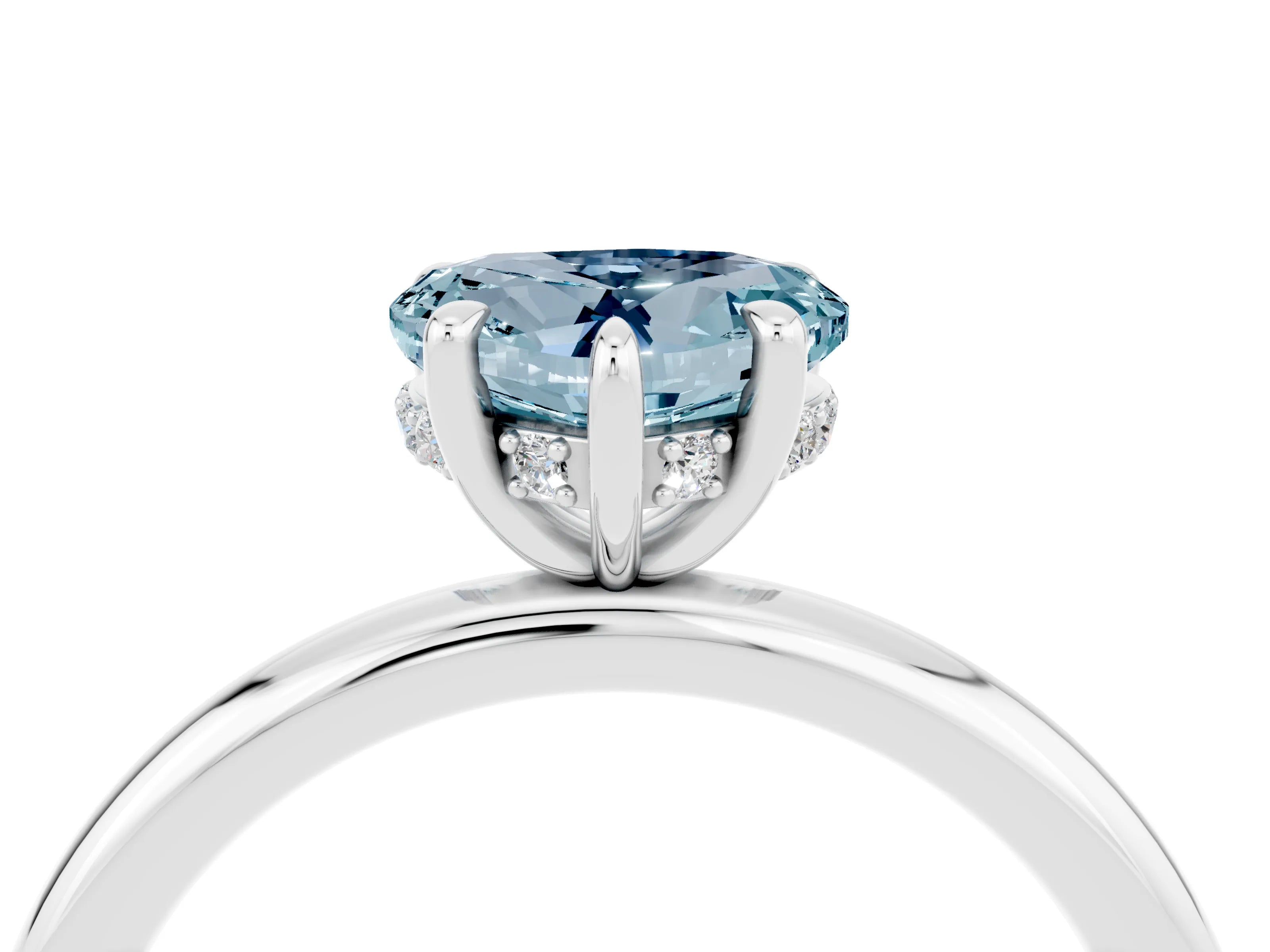 White gold Heart Cut Aquamarine Solitaire Ring with Thin Band and Four-Prong Setting_4