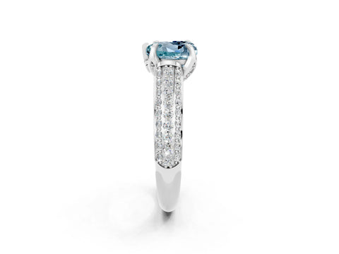 White gold Heart Cut Aquamarine Solitaire Ring with Three-Row Pavé Band and Four-Prong Setting_14