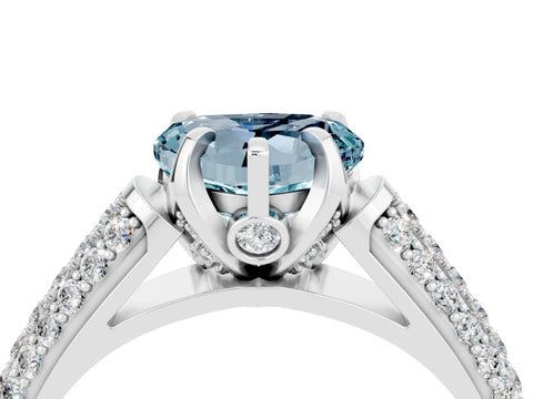White gold Heart Cut Aquamarine Solitaire Ring with Three-Row Pavé Band and Four-Prong Setting_16