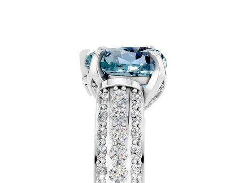 White gold Heart Cut Aquamarine Solitaire Ring with Three-Row Pavé Band and Four-Prong Setting_17