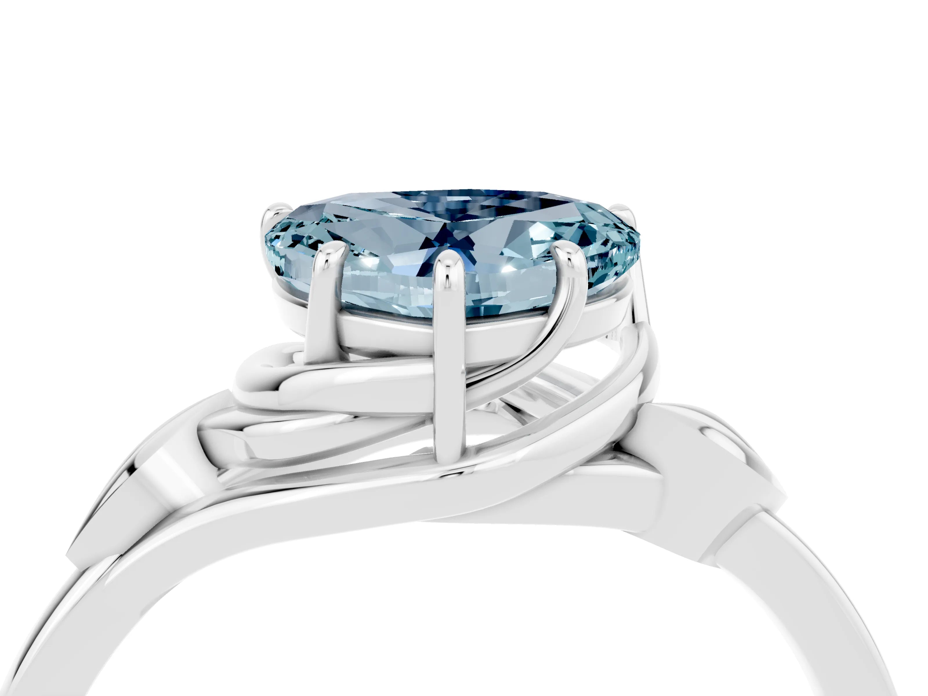 White gold Heart Cut Aquamarine Solitaire Ring with Twist Band and Four-Prong Setting_16
