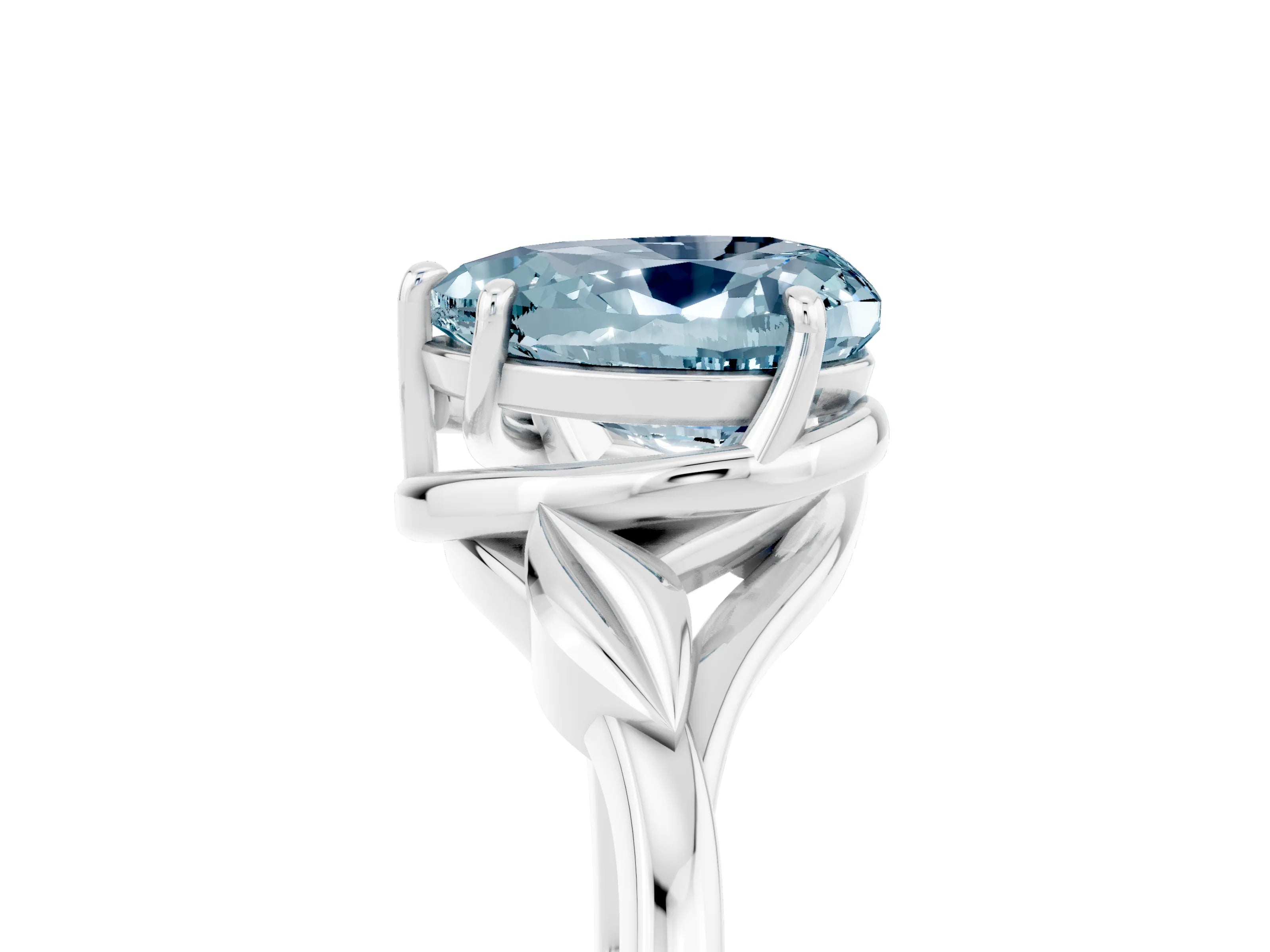 White gold Heart Cut Aquamarine Solitaire Ring with Twist Band and Four-Prong Setting_17