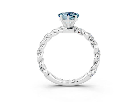 White gold Heart Cut Aquamarine Solitaire Ring with Twisted Band and Pavé Accents_3