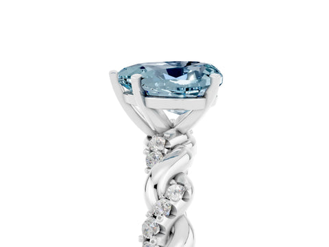 White gold Heart Cut Aquamarine Solitaire Ring with Twisted Band and Pavé Accents_5