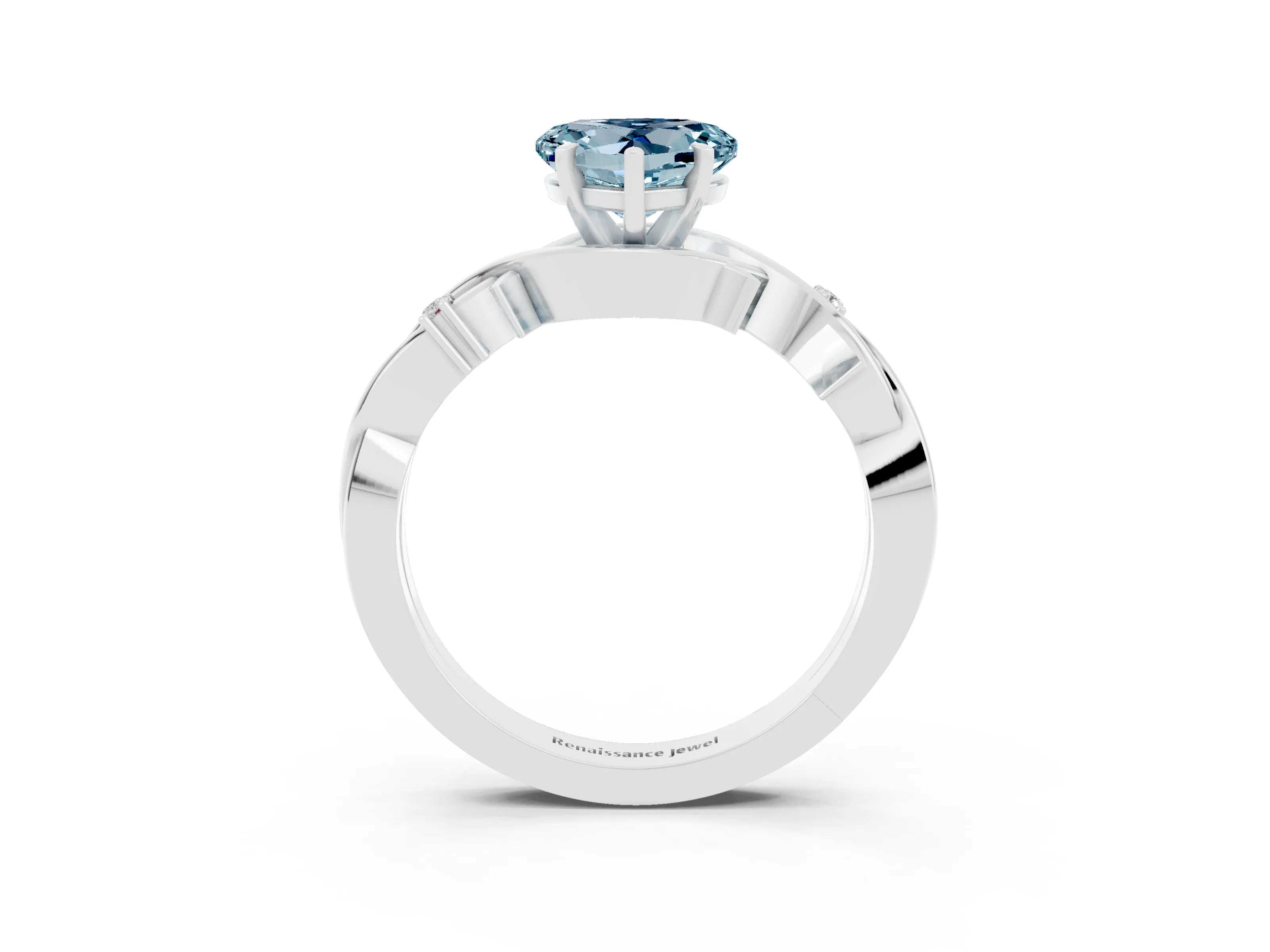 White gold Heart Cut Aquamarine Solitaire Ring with Twisted Band and Prong Setting_3