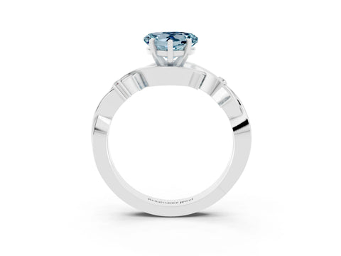 White gold Heart Cut Aquamarine Solitaire Ring with Twisted Band and Prong Setting_3