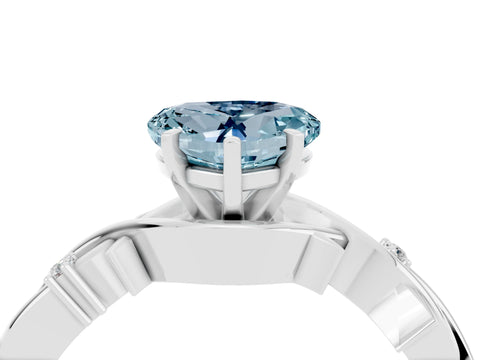 White gold Heart Cut Aquamarine Solitaire Ring with Twisted Band and Prong Setting_4
